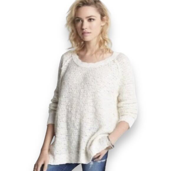 Free People Jeepster Cream Oversized Open Knit Sweater Scoop Neck Women's XS - Picture 1 of 6
